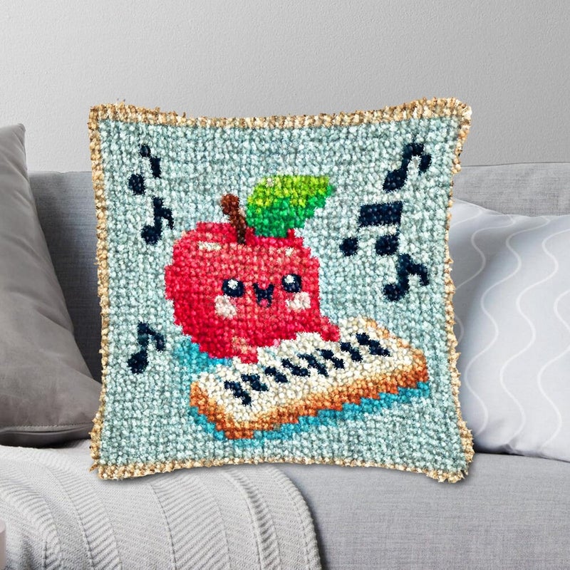 YP DIY Throw Pillow Apple Pianist Latch Hook Kit - 18x18 Inch Handmade Craft Set for Beginners, Perfect Pillowcase for Home Decor or Gifts - Image 1